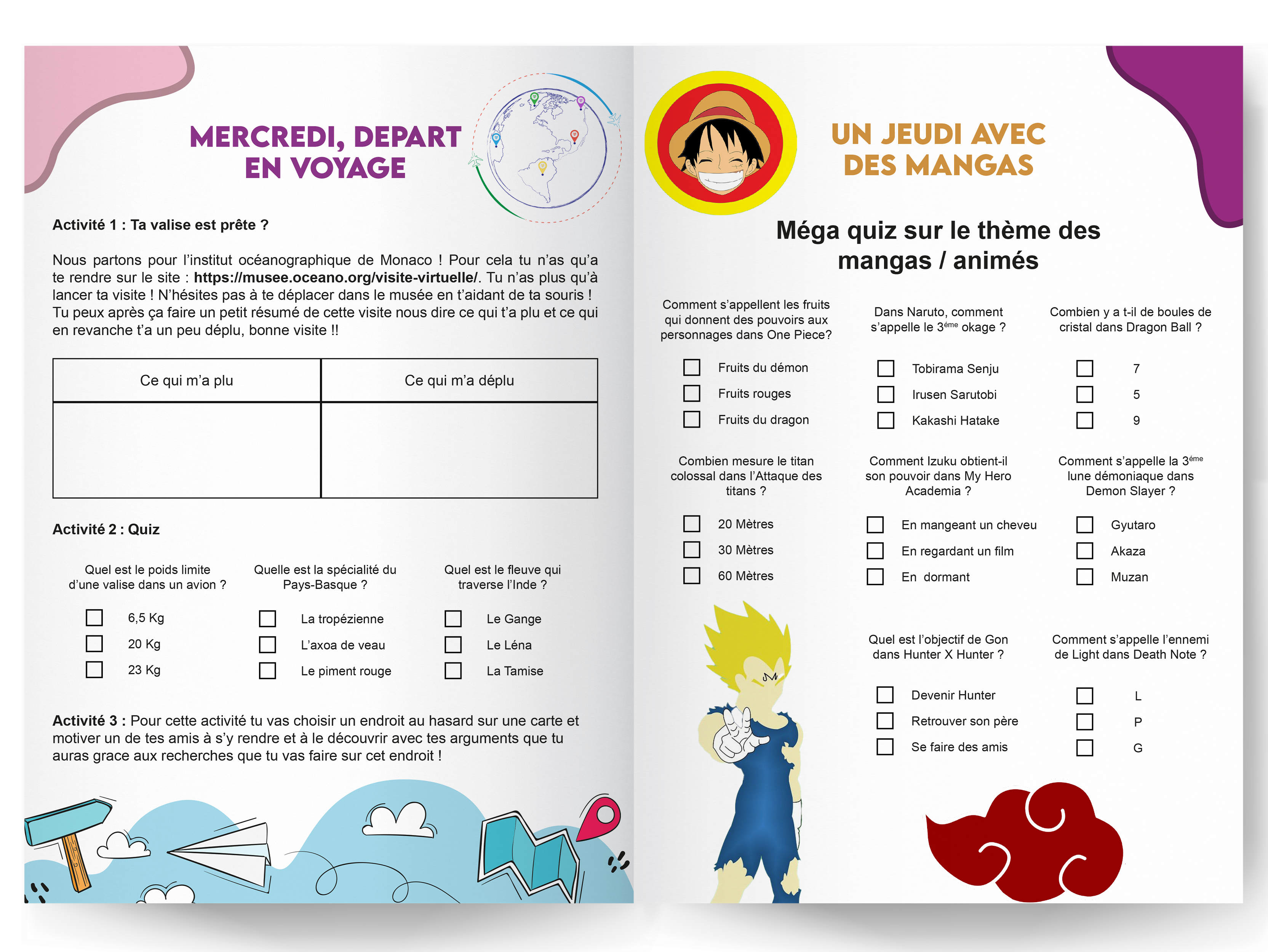 Page 8-9 Journal de bord pour enfants